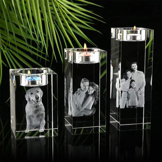 Personalized crystal candle holder, laser engraved crystal candle holder, customized photo candle holder, customized candle holder