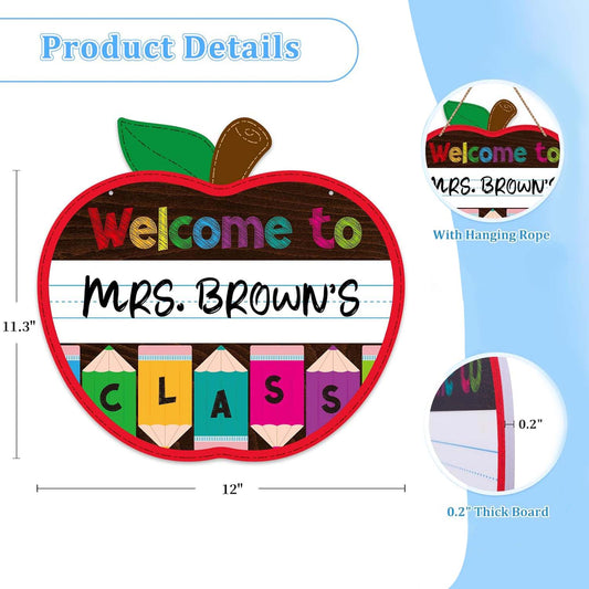Welcome Sign for Classroom Door Decorations 11.3"x12" Personalized Apple-shape Teacher Door Sign Back to School Welcome to Our Classroom Sign Teacher Name Sign for Classroom Door Teacher Supplies