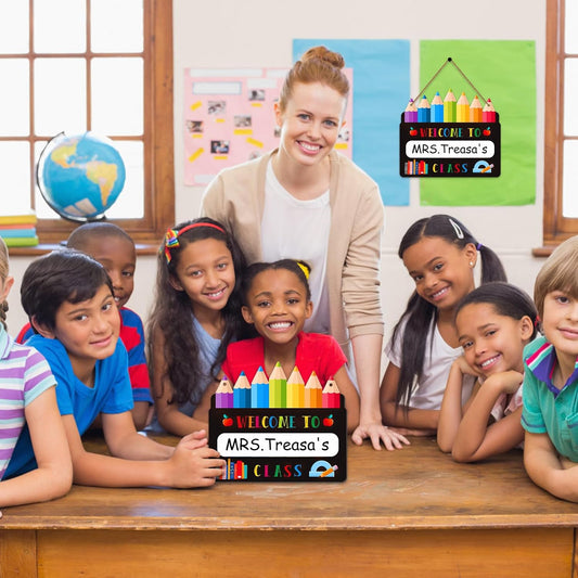 Personalized Classroom Door Sign - Welcome Sign for Classroom Door Decorations 13" Teacher Sign for Door Hanger for Decorations Back to School Decor Hanging Signs Teacher Supplies