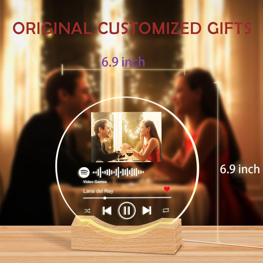 Personalized Song Plaque with Picture, Custom Spotify Plaque with Night Light, Customized Photo Valentines Gifts for Women Acrylic Music Plaque Frame for Couples Her Him