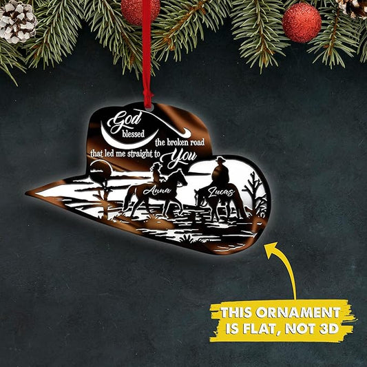 Personalized Cowboy Couple Ornament, Cowboy Couple Scene Godd Blessed Custom Christmas Ornament, Western Horseshoe Couple Ornament, Gift for Couple Cowboy, Horse Lovers Keepsake