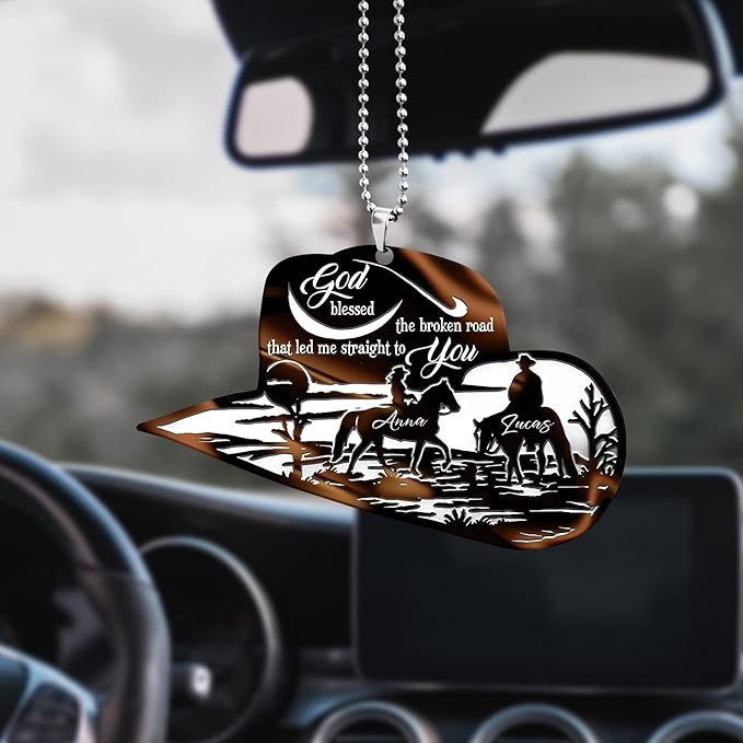 Personalized Cowboy Couple Ornament, Cowboy Couple Scene Godd Blessed Custom Christmas Ornament, Western Horseshoe Couple Ornament, Gift for Couple Cowboy, Horse Lovers Keepsake