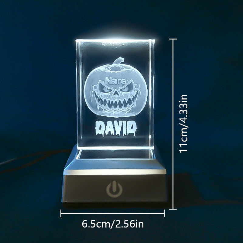 3D Pumpkin Crystal Night Light with Multi Color LED Base Glass Laser Carving Lamp Statue Boy and Girl Couple Birthday Halloween Room Decoration Gift