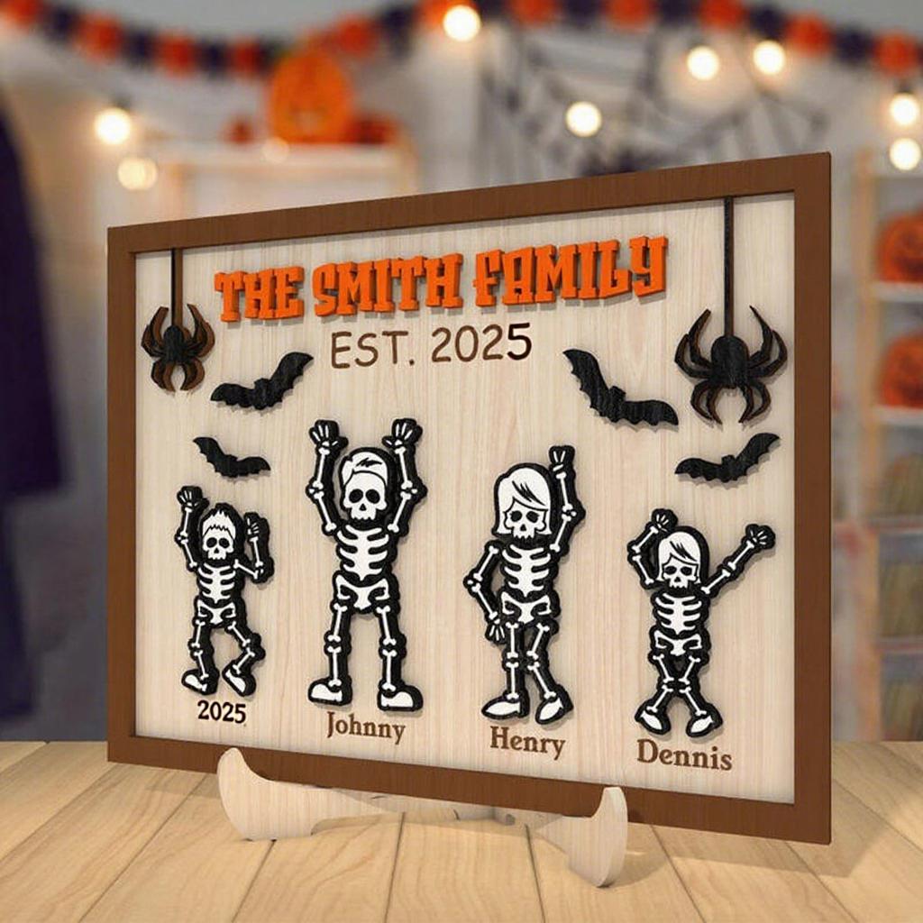 Personalized Halloween Family Name Sign, Custom Halloween Decor, Halloween Skeleton Sign, Gift For Family, Farmhouse Decor, Family Gift, Custom Signs