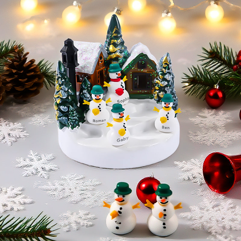 Christmas Snow Village: Name - Customized Snowman Figurines Set，Cozy Winter Wonderland Decor