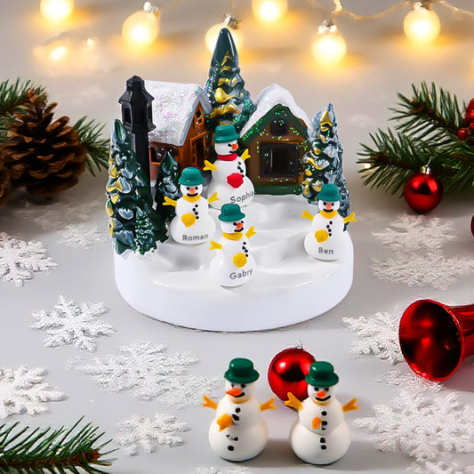 Christmas Snow Village: Name - Customized Snowman Figurines Set，Cozy Winter Wonderland Decor
