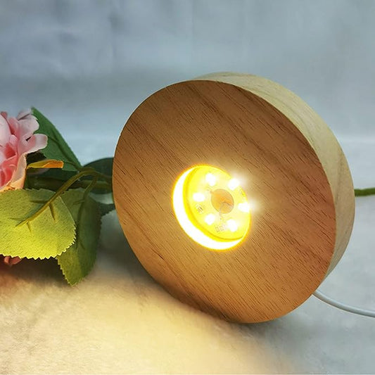 4-inch (approximately 10.2 cm) LED wooden display base, used for crystal glass art, warm light crystal display base bracket, with 6 LEDs