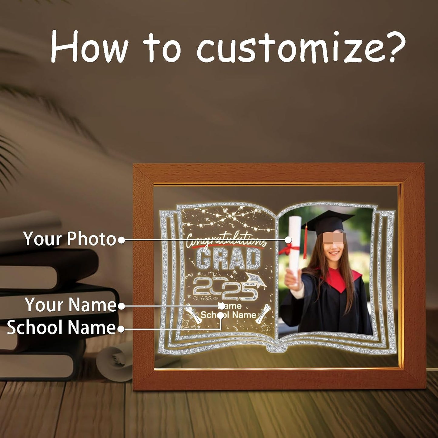 Personalized graduation gift, photo frame, night light, acrylic brand light, table lamp customization, graduation LED light, women's and men's college and high school gift