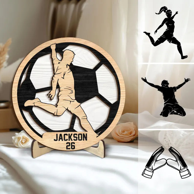 Personalized Soccer Wooden Plaque, Custom Name Number Wooden Sign, Soccer Wood Sign, Sports Gift for Son, Boy, Husband, Dad, Team