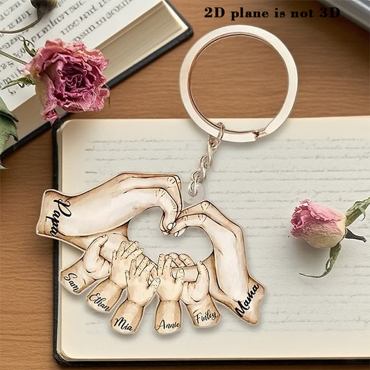 Heart shaped acrylic keychain，Custom Name Hand Fist Keychain——Hold the 'love of family' in the palm of your hand