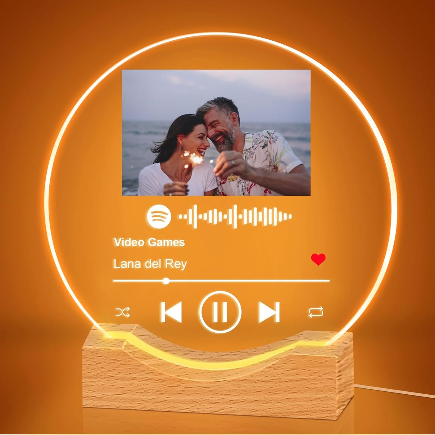 Personalized Song Plaque with Picture, Custom Spotify Plaque with Night Light, Customized Photo Valentines Gifts for Women Acrylic Music Plaque Frame for Couples Her Him
