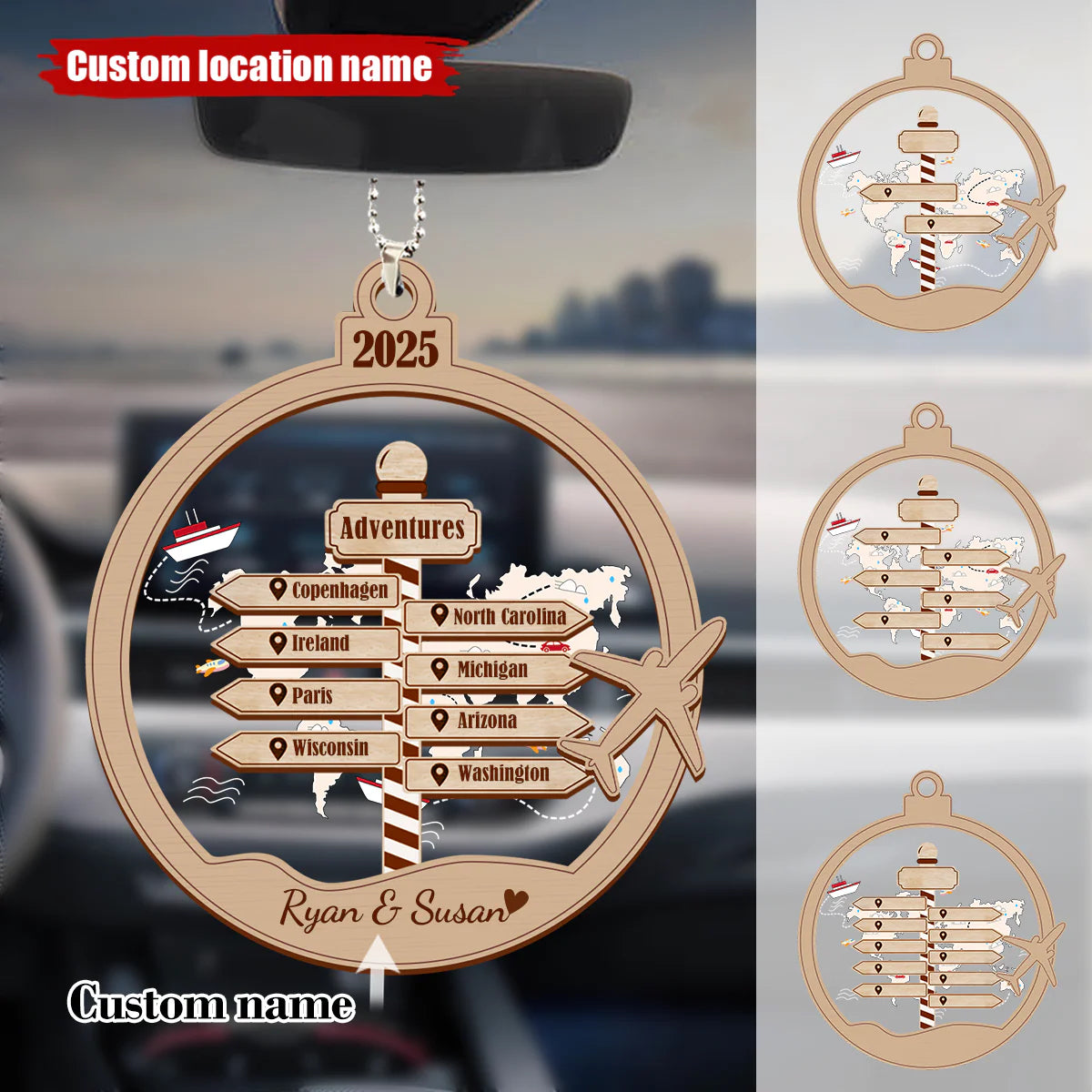 Personalized New Adventure Couple Traveler Christmas, Personalized Travel Acrylic Ornament
