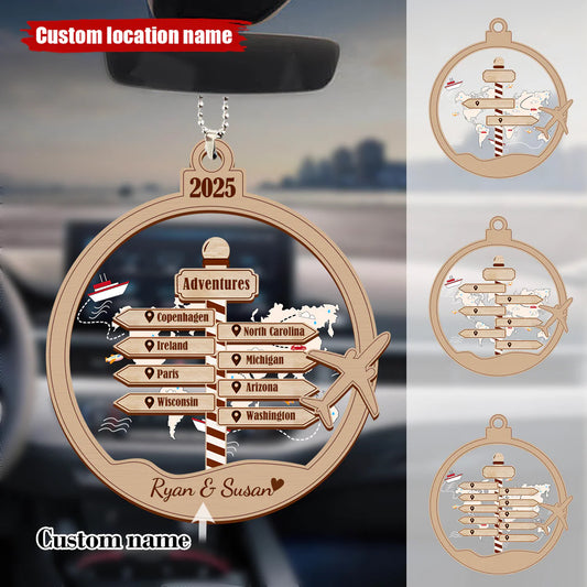 Personalized New Adventure Couple Traveler Christmas, Personalized Travel Acrylic Ornament