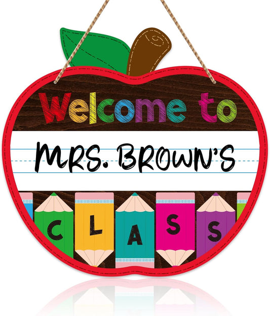 Welcome Sign for Classroom Door Decorations 11.3"x12" Personalized Apple-shape Teacher Door Sign Back to School Welcome to Our Classroom Sign Teacher Name Sign for Classroom Door Teacher Supplies