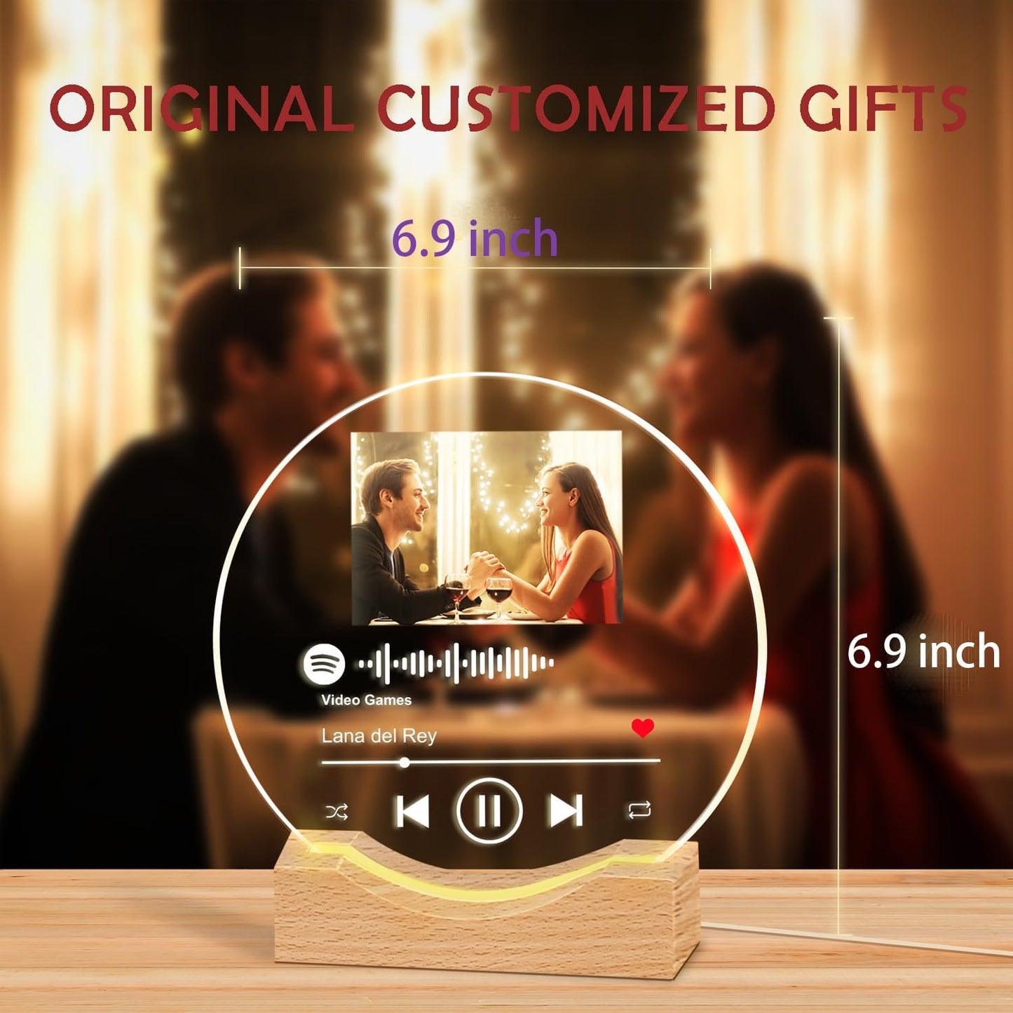 Personalized Song Plaque with Picture, Custom Spotify Plaque with Night Light, Customized Photo Valentines Gifts for Women Acrylic Music Plaque Frame for Couples Her Him