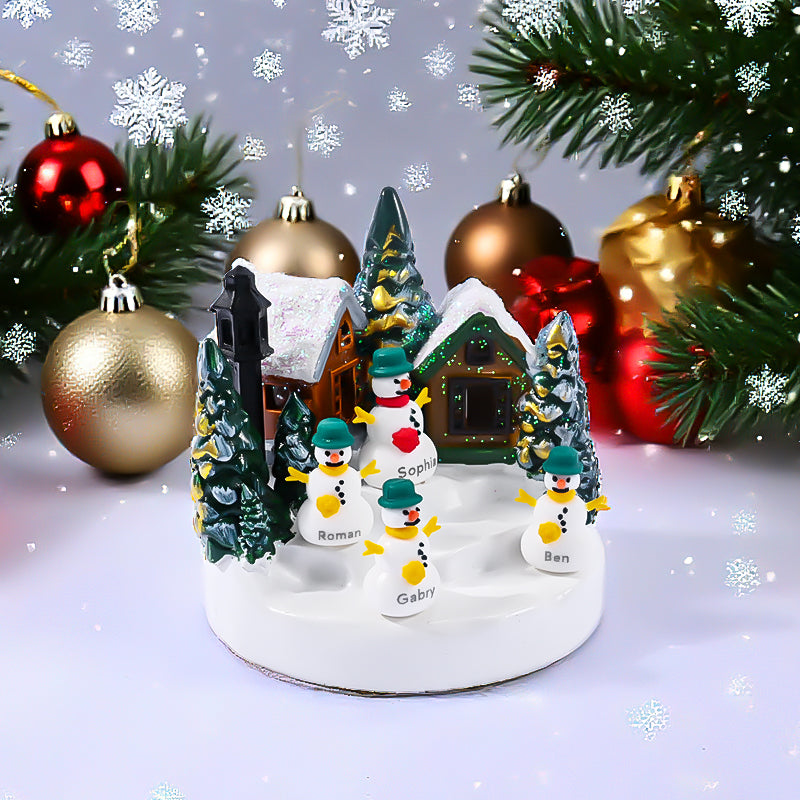 Christmas Snow Village: Name - Customized Snowman Figurines Set，Cozy Winter Wonderland Decor