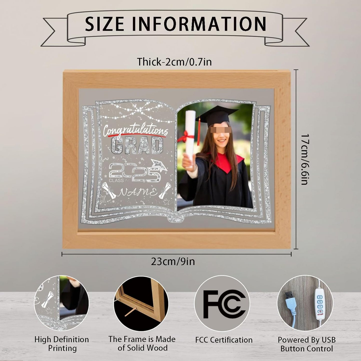Personalized graduation gift, photo frame, night light, acrylic brand light, table lamp customization, graduation LED light, women's and men's college and high school gift