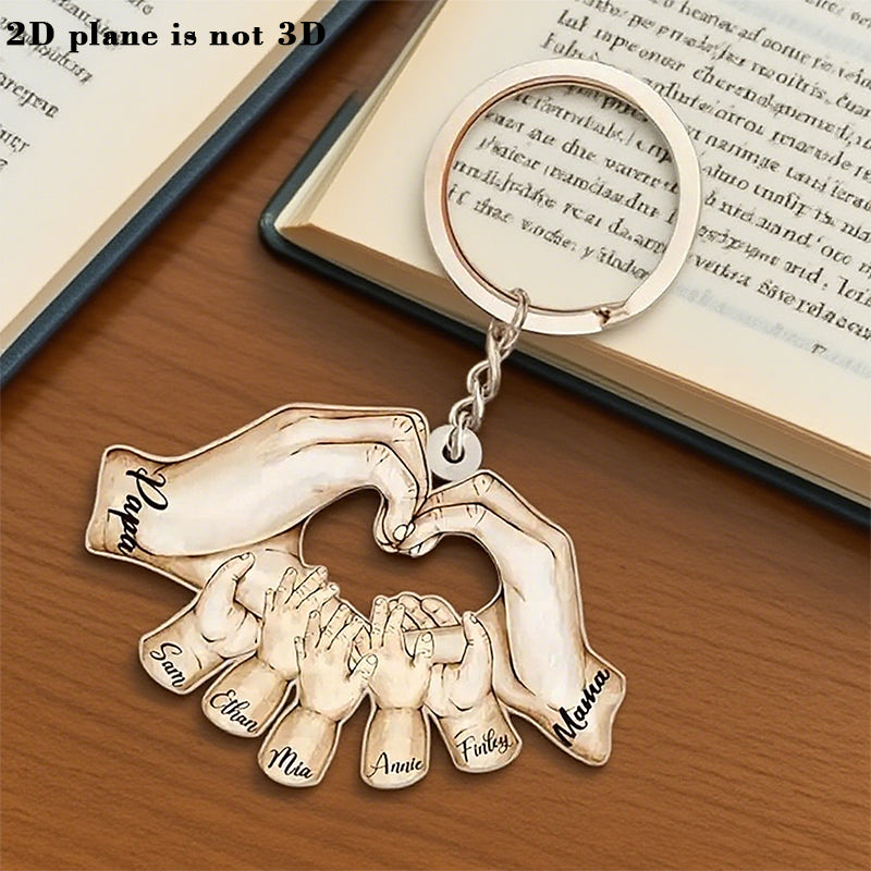 Heart shaped acrylic keychain，Custom Name Hand Fist Keychain——Hold the 'love of family' in the palm of your hand