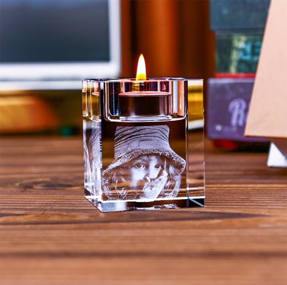 Personalized crystal candle holder, laser engraved crystal candle holder, customized photo candle holder, customized candle holder