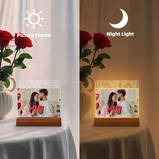 luminous photo frame couple gift for him and her personalized photo LED night light, romantic gift for Valentine's Day ladies, men, girlfriends, boyfriends