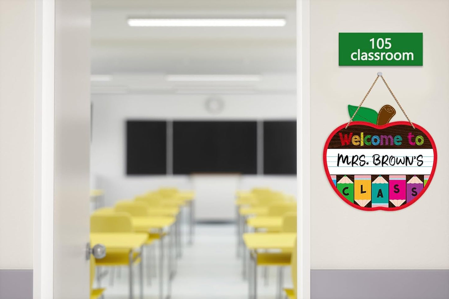 Welcome Sign for Classroom Door Decorations 11.3"x12" Personalized Apple-shape Teacher Door Sign Back to School Welcome to Our Classroom Sign Teacher Name Sign for Classroom Door Teacher Supplies