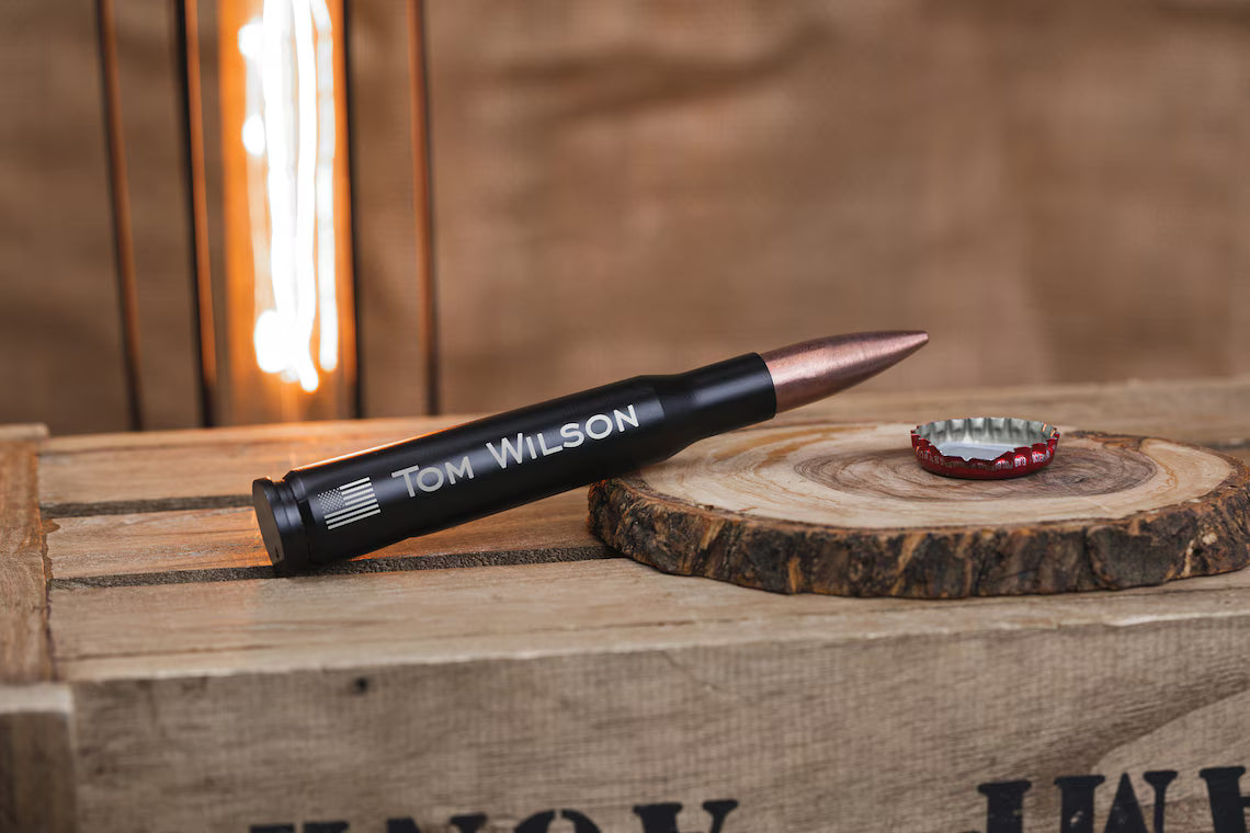 Personalized Groomsmen Gifts, Bottle Opener 50 Caliber, Engraved Gifts for Men, Groomsman, Military, Fathers Day, Hunters, Boaters