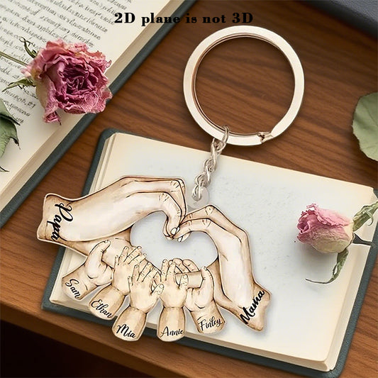 Heart shaped acrylic keychain，Custom Name Hand Fist Keychain——Hold the 'love of family' in the palm of your hand