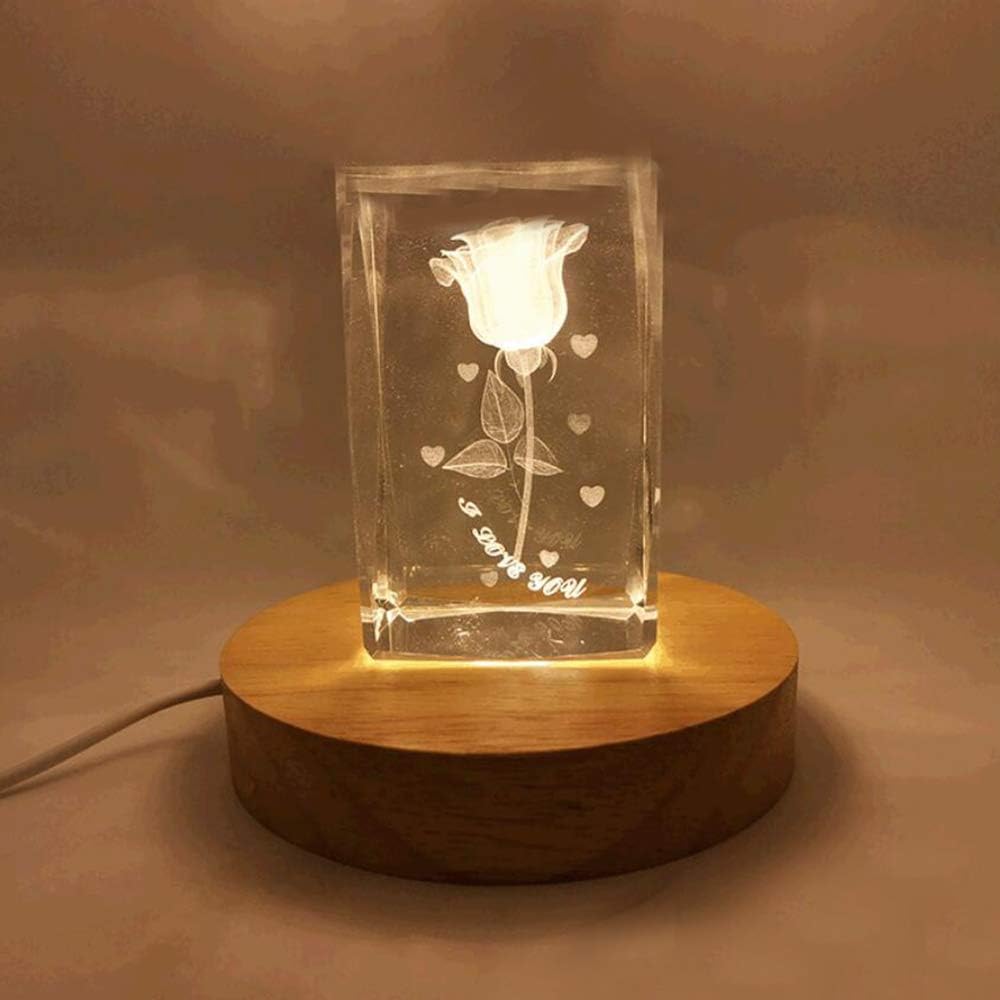 4-inch (approximately 10.2 cm) LED wooden display base, used for crystal glass art, warm light crystal display base bracket, with 6 LEDs