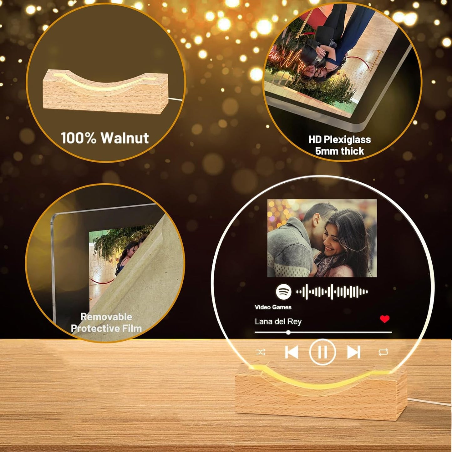 Personalized Song Plaque with Picture, Custom Spotify Plaque with Night Light, Customized Photo Valentines Gifts for Women Acrylic Music Plaque Frame for Couples Her Him