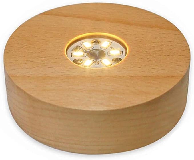 4-inch (approximately 10.2 cm) LED wooden display base, used for crystal glass art, warm light crystal display base bracket, with 6 LEDs