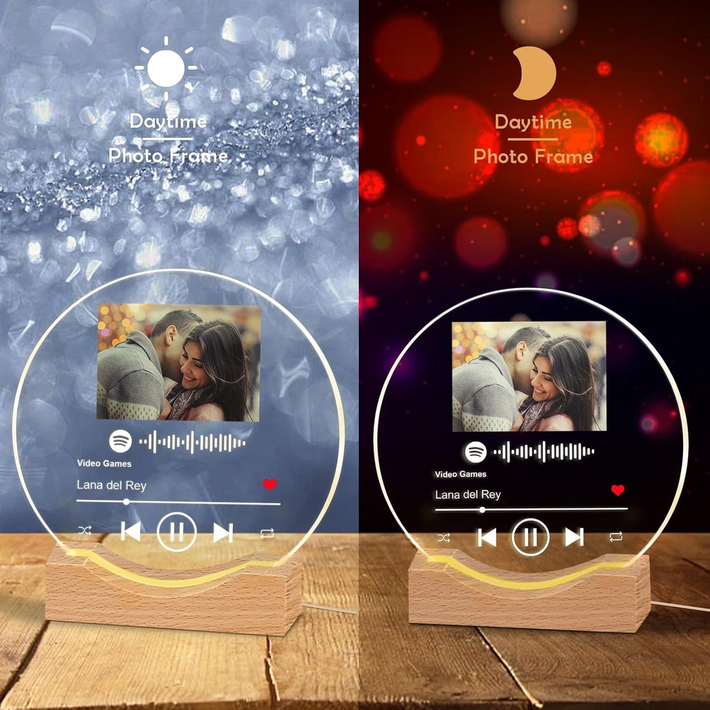 Personalized Song Plaque with Picture, Custom Spotify Plaque with Night Light, Customized Photo Valentines Gifts for Women Acrylic Music Plaque Frame for Couples Her Him