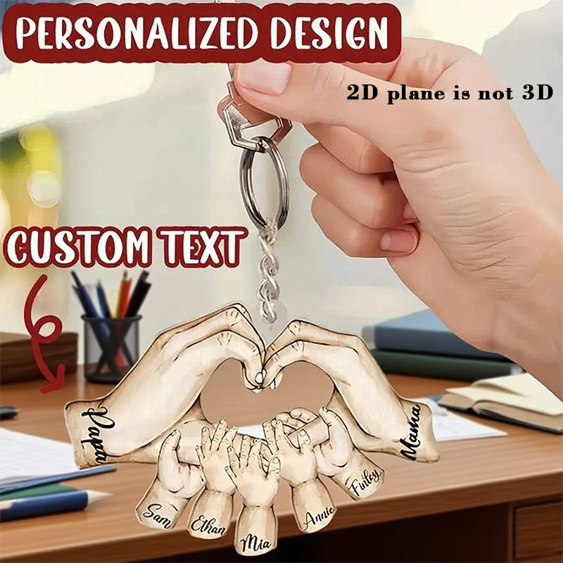 Heart shaped acrylic keychain，Custom Name Hand Fist Keychain——Hold the 'love of family' in the palm of your hand