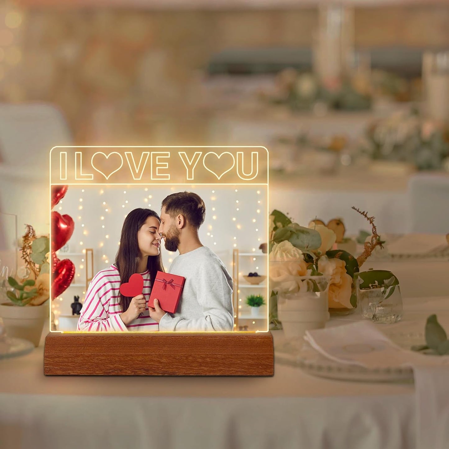 luminous photo frame couple gift for him and her personalized photo LED night light, romantic gift for Valentine's Day ladies, men, girlfriends, boyfriends