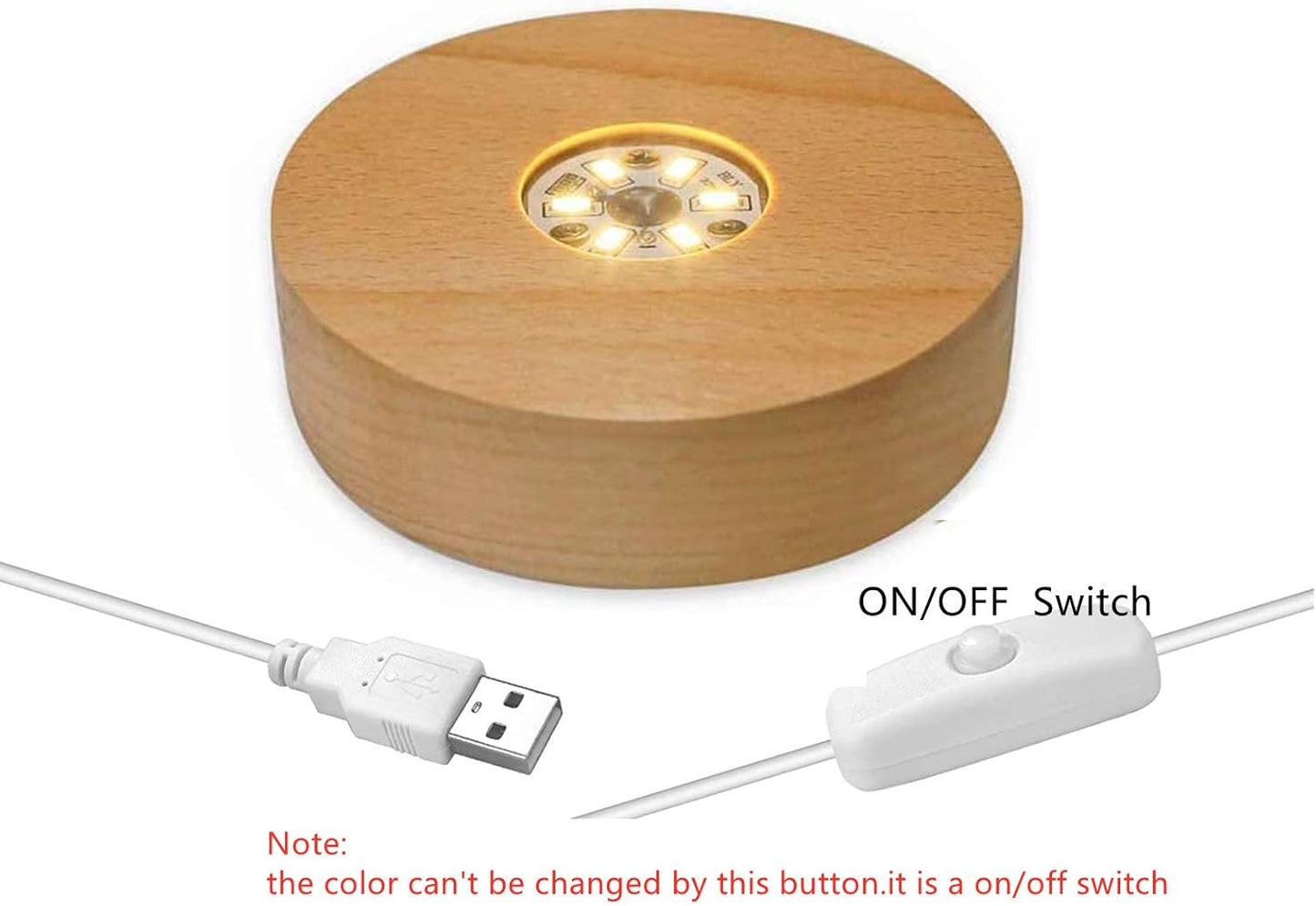 4-inch (approximately 10.2 cm) LED wooden display base, used for crystal glass art, warm light crystal display base bracket, with 6 LEDs
