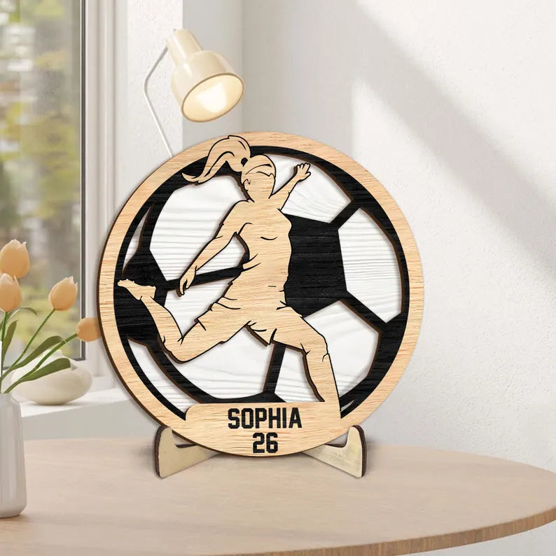 Personalized Soccer Wooden Plaque, Custom Name Number Wooden Sign, Soccer Wood Sign, Sports Gift for Son, Boy, Husband, Dad, Team