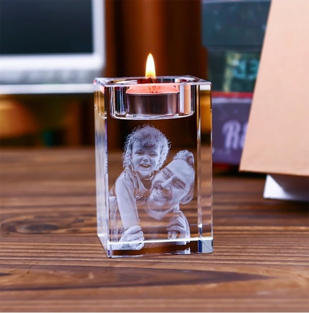 Personalized crystal candle holder, laser engraved crystal candle holder, customized photo candle holder, customized candle holder