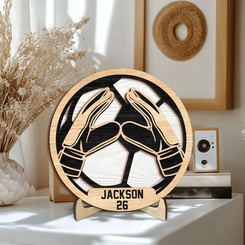 Personalized Soccer Wooden Plaque, Custom Name Number Wooden Sign, Soccer Wood Sign, Sports Gift for Son, Boy, Husband, Dad, Team