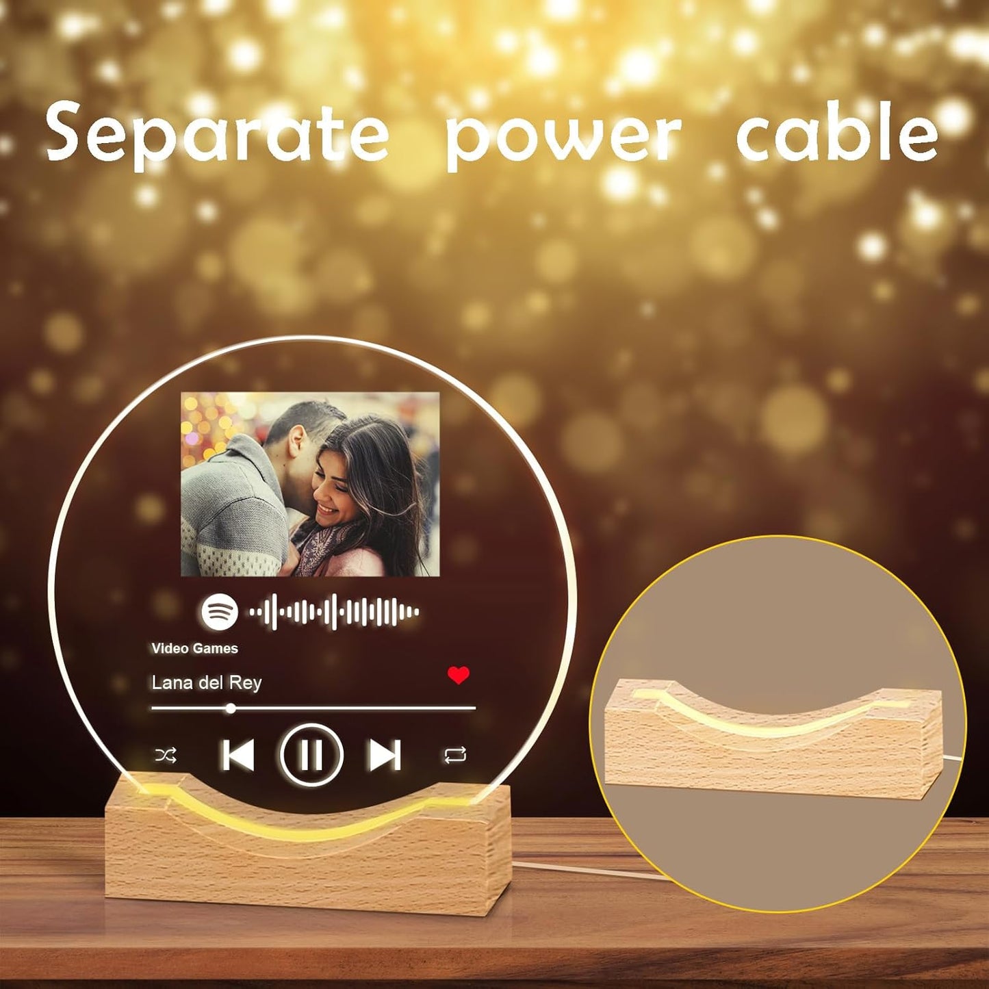 Personalized Song Plaque with Picture, Custom Spotify Plaque with Night Light, Customized Photo Valentines Gifts for Women Acrylic Music Plaque Frame for Couples Her Him