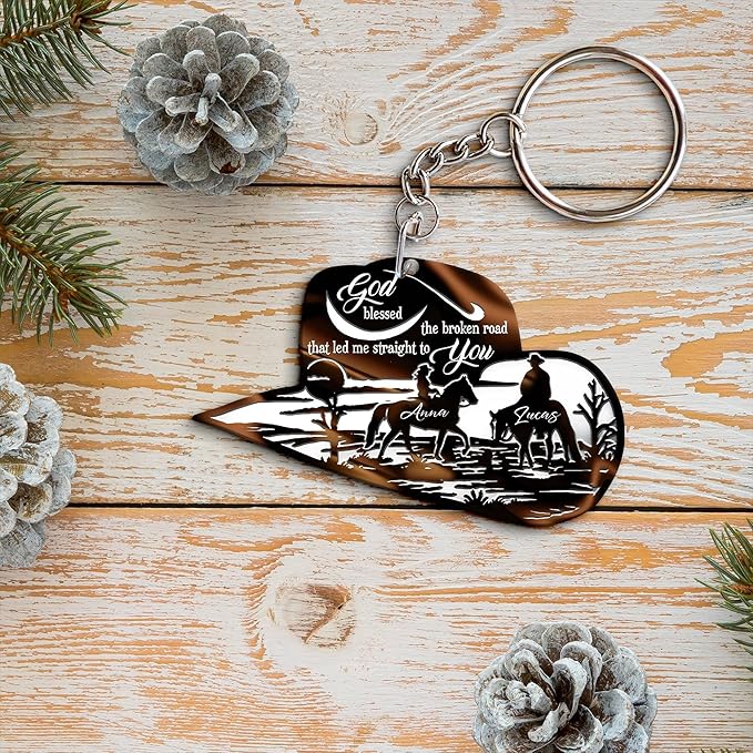 Personalized Cowboy Couple Ornament, Cowboy Couple Scene Godd Blessed Custom Christmas Ornament, Western Horseshoe Couple Ornament, Gift for Couple Cowboy, Horse Lovers Keepsake