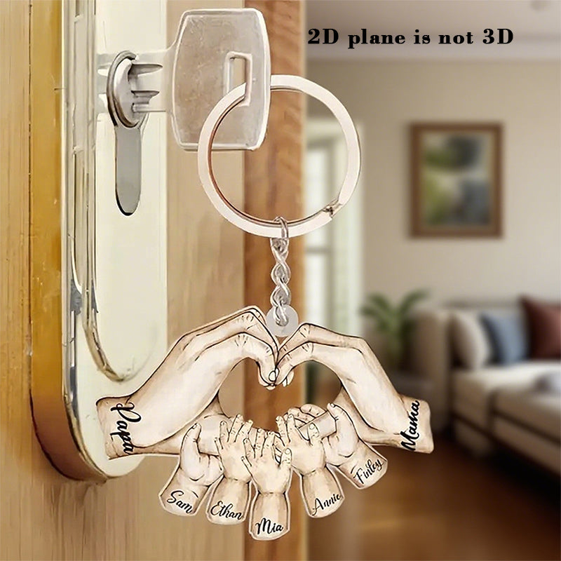 Heart shaped acrylic keychain，Custom Name Hand Fist Keychain——Hold the 'love of family' in the palm of your hand