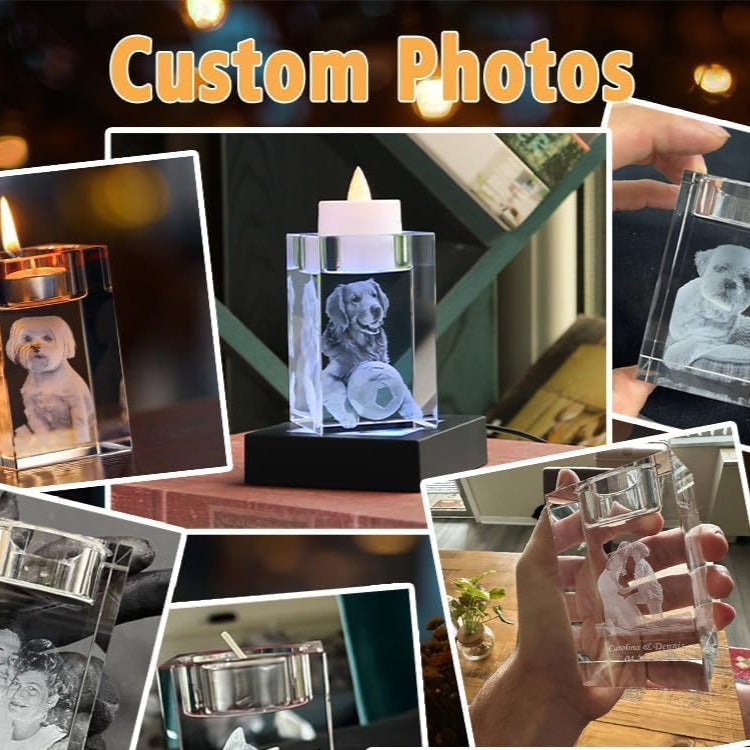 Personalized crystal candle holder, laser engraved crystal candle holder, customized photo candle holder, customized candle holder
