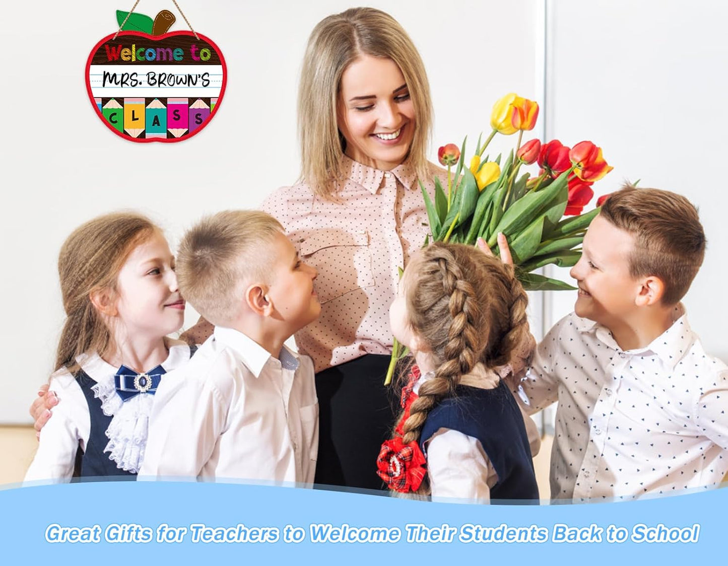 Welcome Sign for Classroom Door Decorations 11.3"x12" Personalized Apple-shape Teacher Door Sign Back to School Welcome to Our Classroom Sign Teacher Name Sign for Classroom Door Teacher Supplies