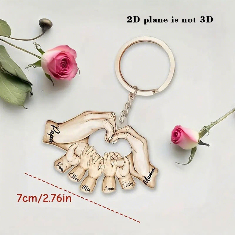 Heart shaped acrylic keychain，Custom Name Hand Fist Keychain——Hold the 'love of family' in the palm of your hand