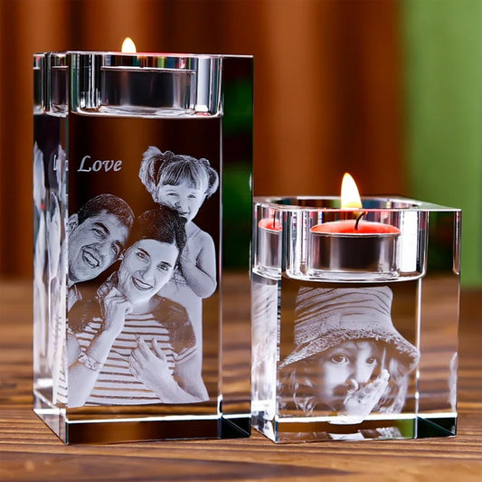Personalized crystal candle holder, laser engraved crystal candle holder, customized photo candle holder, customized candle holder